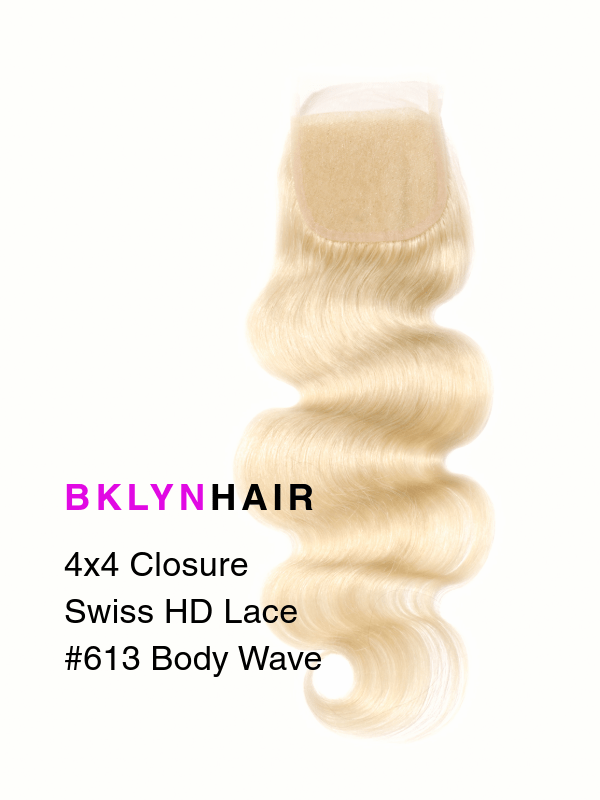 Brooklyn Hair 11A Grade 4x4 Swiss HD Lace Closure – #613 Platinum Blonde Body Wave