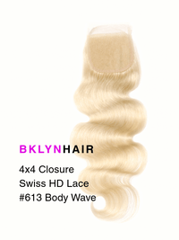 Brooklyn Hair 11A Grade 4x4 Swiss HD Lace Closure – #613 Platinum Blonde Body Wave