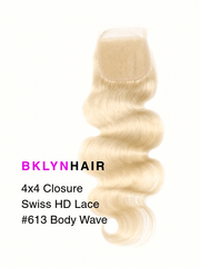 Brooklyn Hair 11A Grade 4x4 Swiss HD Lace Closure – #613 Platinum Blonde Body Wave
