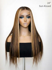 Warm Light Elegance Silky Straight 13x4 HD Lace Front Wig Sun-Kissed 180% Density