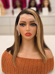 Golden Glow Bob! 13x4 Swiss HD Lace Frontal Wig Straight 12" Sun-kissed
