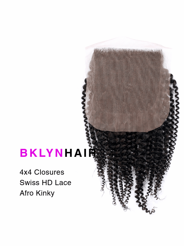 Brooklyn Hair 4x4 HD Lace Closure – Afro Kinky Curl True Swiss HD 100% Remy Human Hair 14" / Natural Black / Swiss HD