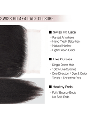 Brooklyn Hair 4x4 HD Lace Closure – Kinky Straight True Swiss HD 100% Remy Human Hair 14" / Natural Black / Swiss HD