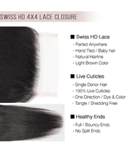 Brooklyn Hair 4x4 HD Lace Closure – Straight True Swiss HD 100% Remy Human Hair