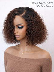Wear N Go Deep Wave Ombre Brown 5x5 HD Pre-Cut Lace Glueless Bob Style Wig 10-12"