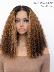 Blonde Highlights Deep Wave Glueless Wig Invisible Knots 5x5 Swiss HD Pre-Cut Lace