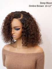 Wear N Go Deep Wave Ombre Brown 5x5 HD Pre-Cut Lace Glueless Bob Style Wig 10-12"