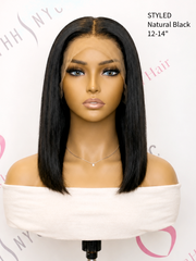 13x6 Lace Front Wig Silky Straight 100% Human Hair 12-14" Natural Black