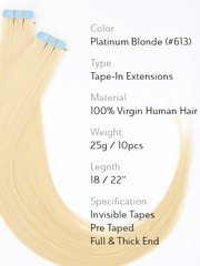 Brooklyn Hair #613 Straight Tape-Ins Tone-Ready Platinum Blonde Hair