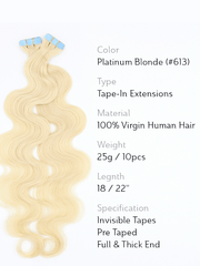 Brooklyn Hair #613 Tape-In Extensions Soft Body Wave in Platinum Blonde