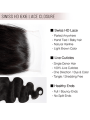 Brooklyn Hair 6x6 HD Lace Closure – Body Wave True Swiss HD 100% Remy Human Hair