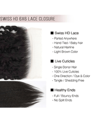 Brooklyn Hair 6x6 HD Lace Closure – Kinky Straight True Swiss HD 100% Remy Human Hair 14" / Kinky Straight / Swiss HD Lace