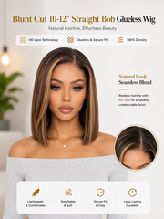 Blonde Highlights Blunt Cut Glueless Wig 5x5 HD Lace Bob 10-12" Sun-Kissed