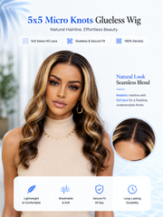 Blonde Highlights Loose Body Wave Glueless Wig Invisible Knots 5x5 Swiss HD Pre-Cut Lace