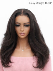 Espresso Brown Kinky Straight Glueless Wig 5x5 HD Lace 16-18" 180% Density