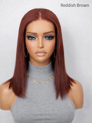 Reddish Brown! Blunt Cut Glueless Wig 10-12" 5x5 HD Pre-Cut Lace Invisible Small Knots
