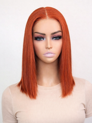 Ginger, Reddish Brown Blunt Cut Glueless Wig 5x5 HD Lace Bob 10-12" Invisible Knots