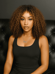 Brooklyn Hair Blonde Highlights Afro Kinky Curly Glueless Wig 180% Density Small Knots 5x5 Swiss HD Pre-Cut Lace Sun-Kissed