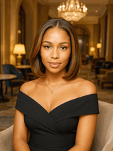 Brooklyn Hair Blonde Highlights Blunt Cut Glueless Wig Small Knots 5x5 Swiss HD Pre-Cut Lace Short Bob Sun-Kissed Bob Style 10-12" / Sun-Kissed