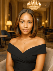 Brooklyn Hair Blonde Highlights Blunt Cut Glueless Wig Small Knots 5x5 Swiss HD Pre-Cut Lace Short Bob Sun-Kissed Bob Style 10-12" / Sun-Kissed