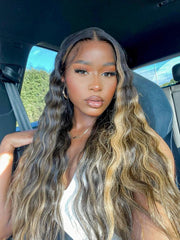 Brooklyn Hair Blonde Highlights Deep Wave Glueless Wig Invisible Small Knots 5x5 Swiss HD Pre-Cut Lace Sun-Kissed