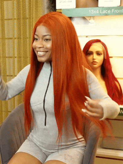Brooklyn Hair Ginger Color Silky Straight Glueless Wig Invisible Small Knots 5x5 Swiss HD Pre-Cut Lace 180% Density 24-26" / Ginger