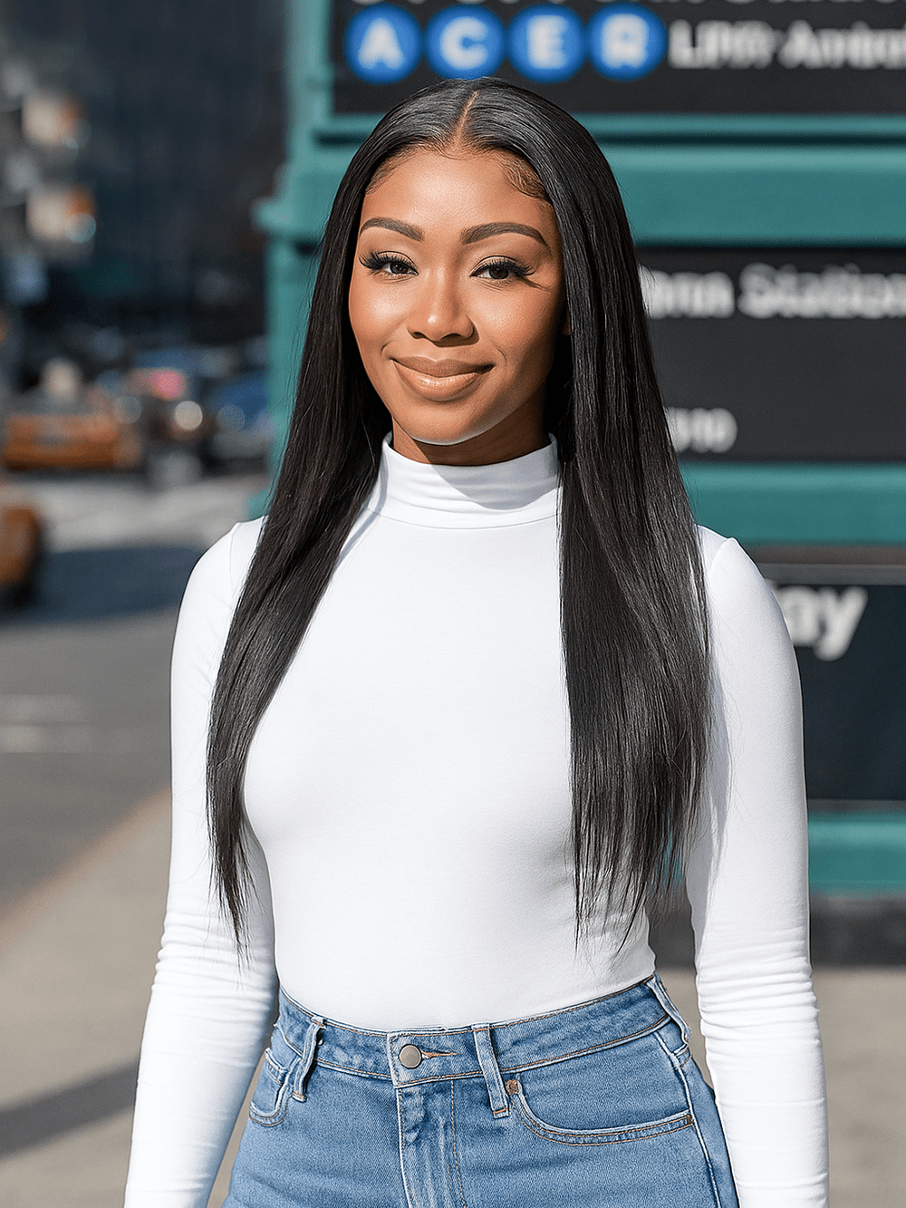 Brooklyn Hair Glueless 4x4 Lace Closure Wig Virgin Straight 24-26" / Natural Black