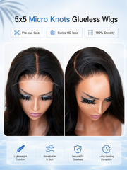 Loose Wave Glueless Wig 5x5 HD Lace Invisible Knots Pre-Bleached Knots
