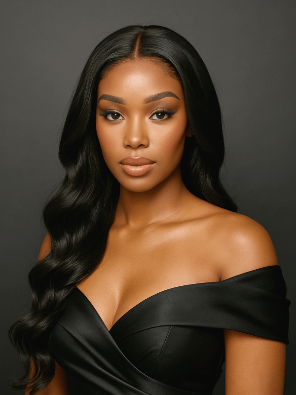 Brooklyn Hair Jet Black Loose Body Wave Glueless Wig Small Knots 5x5 Swiss HD Pre-Cut Lace