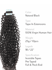 Brooklyn Hair Juicy Water Wave Tape-Ins Virgin Bohemian Jerry Curl