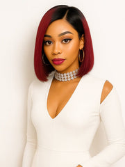 Brooklyn Hair Ombre Ruby Red 5x5 HD Pre-Cut Lace Glueless Bob Style Wig 10-12" Ombre Ruby Red / Bob Style 10-12" / Side C Part