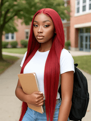 Brooklyn Hair Ruby Red Silky Straight 13x4 HD Lace Front Wig 180% Density