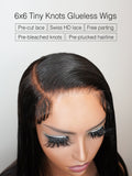 Brooklyn Hair Tiny Knots 6x6 Swiss HD Pre Cut Lace Glueless Pre Bleached Knots Wig Straight