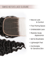 Brooklyn Hair True 5x5 Swiss HD Lace Closure Peruvian Loose Deep Wave