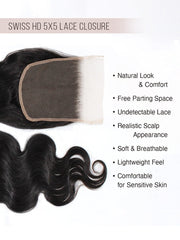 Brooklyn Hair True 5x5 Swiss HD Lace Closure Unprocessed Body Wave