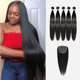 Brooklyn Hair 9A Brazilian Straight / 5 Bundles with 6x6 HD Lace Closure Look