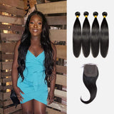 Brooklyn Hair 9A Straight / 4 Bundles with 4x4 Lace Closure Look by Reane - Brooklyn Hair