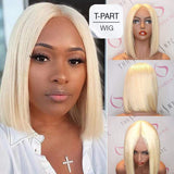 Brooklyn Hair T Part Wig / Platinum Blonde Bob Medium Length 12-14