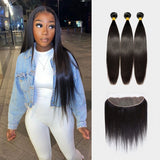 Brooklyn Hair 9A Straight / 3 Bundles with 13x4 Lace Frontal Look