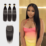 Brooklyn Hair 9A Straight / 3 Bundles with 6x6 HD Lace Closure Look