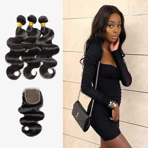 Brooklyn Hair 7A Body Wave / 3 Bundles with 4x4 Lace Closure Look