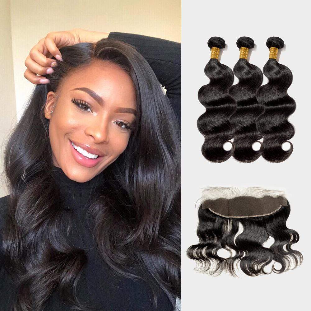 Brooklyn Hair 7A Deep Wave / 3 Bundles with 13x4 Lace Frontal Look