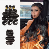 Brooklyn Hair 9A Body Wave / 3 Bundles with 4x4 Lace Closure Look