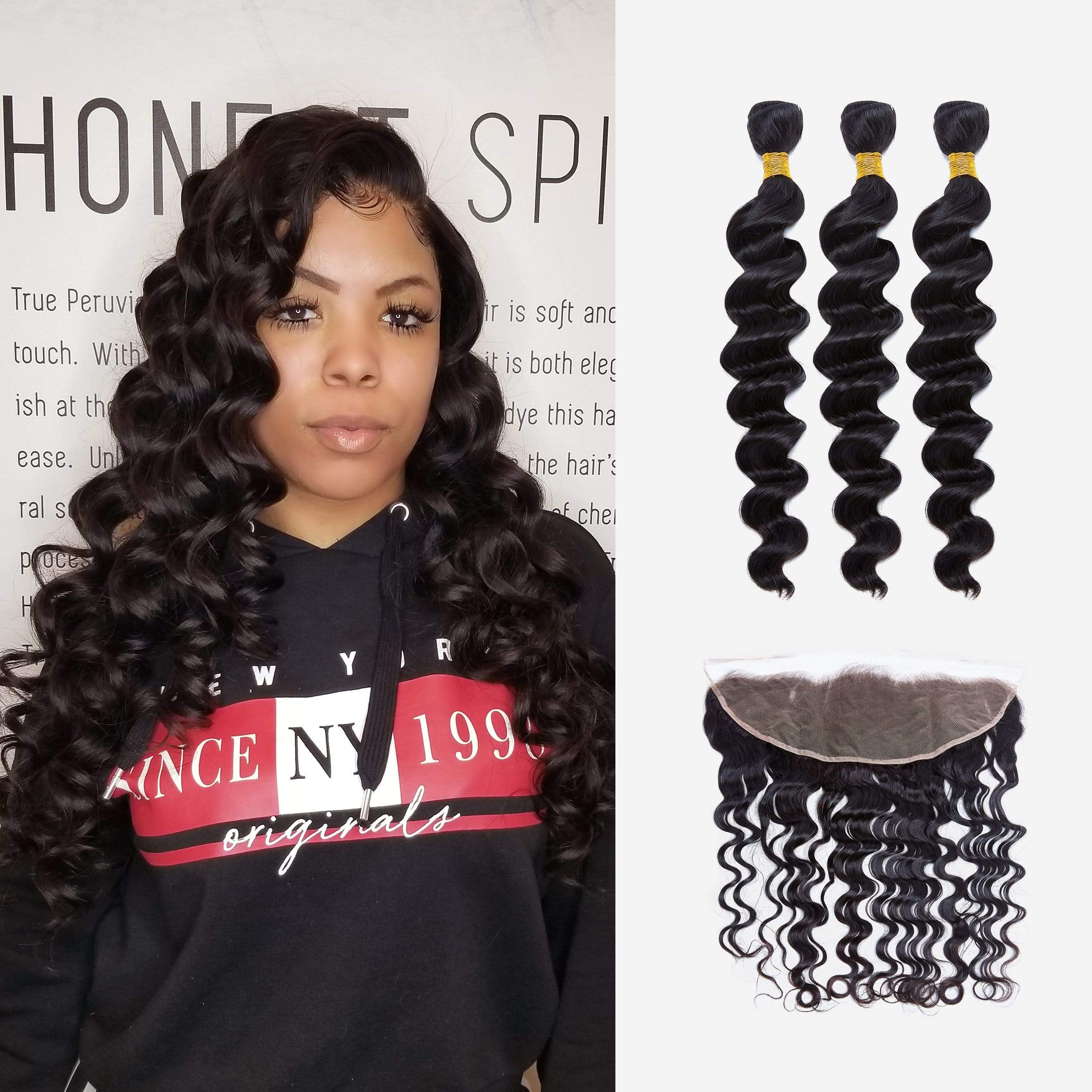 Loose Deep Wave Human Hair Bundles With Closure Frontal Indian