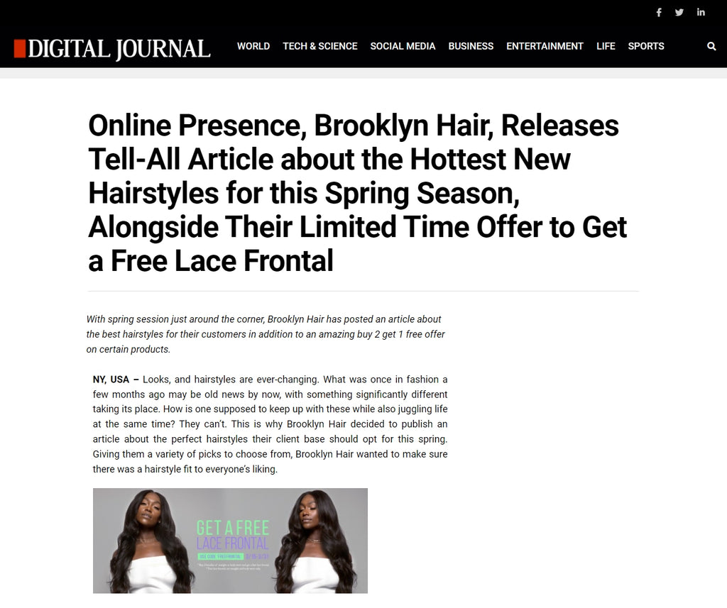 Online Presence, Brooklyn Hair, Releases Tell-All Article about the Hottest New Hairstyles for this Spring Season, Alongside Their Limited Time Offer to Get a Free Lace Frontal