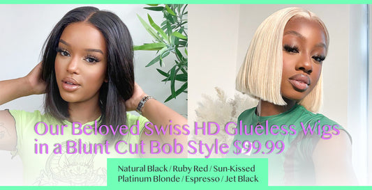 Our Beloved Swiss HD Lace Glueless Wigs in a Blunt Cut Bob Style