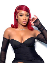 Ruby Red Color Pop Wig Blunt Cut Bob Style 13x4 HD Lace Front Wig Straight 12" 180% Density