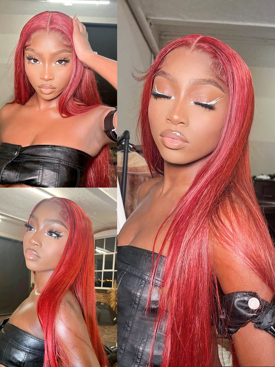 Ruby Red Silky Straight 13x4 HD Lace Front Wig 180% Density