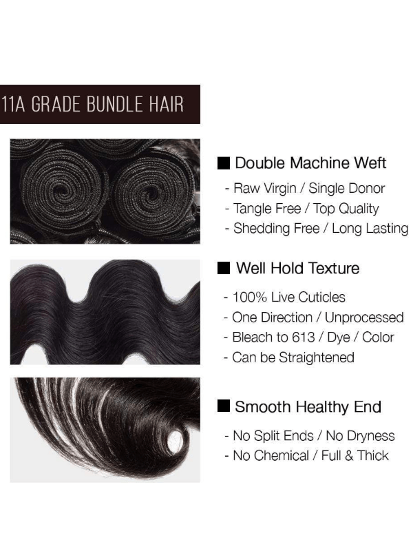 Brooklyn Hair 11A Raw Hair Body Wave Bundle – Natural Black 100% Unprocessed Human Hair