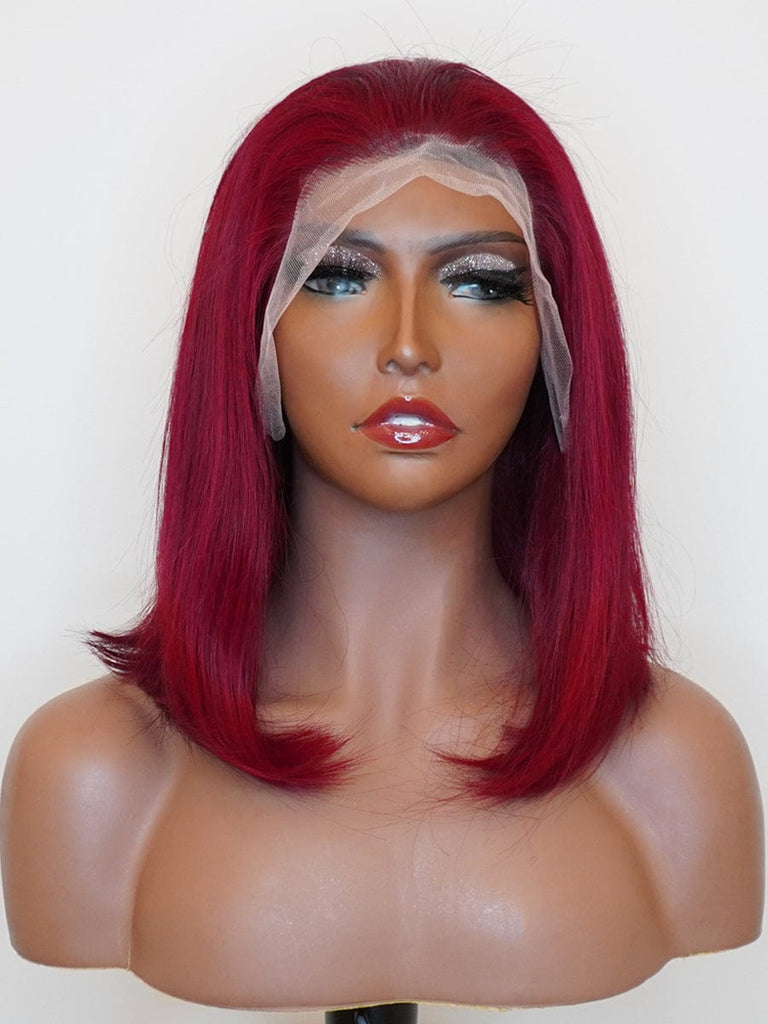 Brooklyn Hair 13x4  HD Lace Front Color-Pop Wig / Straight Bob Short Style Wig Bob Short / Ruby Red / 13x4 HD Lace